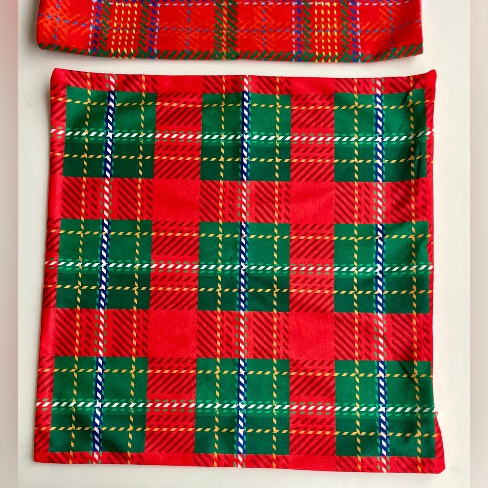 Vintage 70’s Red Plaid Multicolored Designs Zippered Pillow Case Covers Set Of 4 - Picture 3 of 7